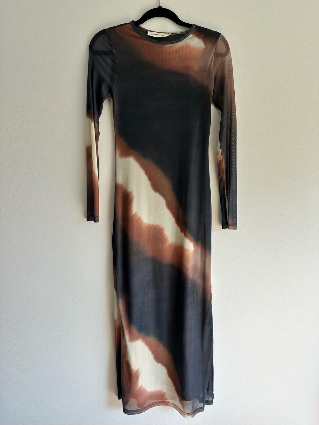 Amaya Midi Dress Mara Long Sleeve Tie-Dye Bodycon - Gray & Brown — image 6 of 6